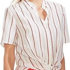 Vince Camuto Button Down Striped Tie Front Short Sleeve Top